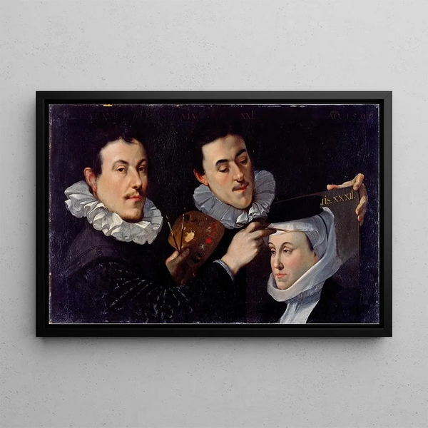 Self-portrait with brother and sister - Joseph Heintz the Elder — framed artwork on a wall