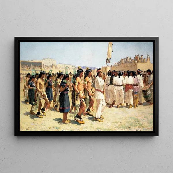 The Harvest Dance - Joseph Henry Sharp — framed artwork on a wall