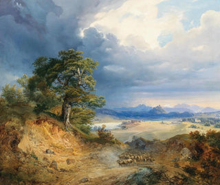 a Carpathian landscape with a shepherd and his livestock - Joseph Holzer — artwork view