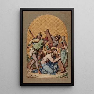 III Jesus falls under the weight of his cross - Joseph Hussenot — framed artwork on a wall