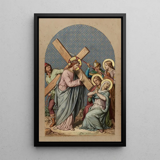 IV Jesus meets his Most Holy Mother - Joseph Hussenot — framed artwork on a wall