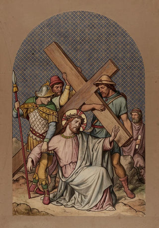 V Painting Simon the Cyrene helps Jesus carry his cross - Joseph Hussenot — artwork view