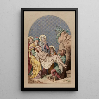 XIV Jesus is laid in the tomb - Joseph Hussenot — framed artwork on a wall