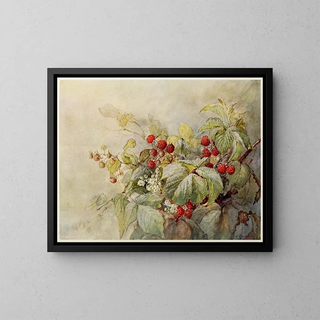 Red Raspberries Painting - Joseph Kallaus — framed artwork on a wall