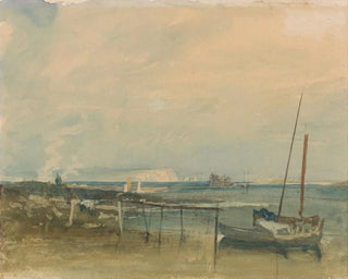 Coastal scene painting with white cliffs and boats on the beach - Joseph Mallord William Turner — artwork view