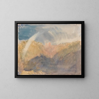 Mountainous landscape painting with a rainbow at Crichton Castle - Joseph Mallord William Turner — framed artwork on a wall
