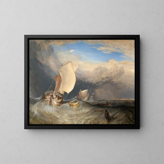 Bateaux de pêche avec des marchands négociant pour du poisson - Joseph Mallord William Turner — framed artwork on a wall