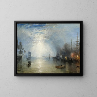Les charbonniers déchargeant des charbonnets au clair de lune - Joseph Mallord William Turner — framed artwork on a wall
