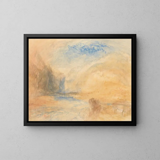 Mountain landscape painting with lake - Joseph Mallord William Turner — framed artwork on a wall