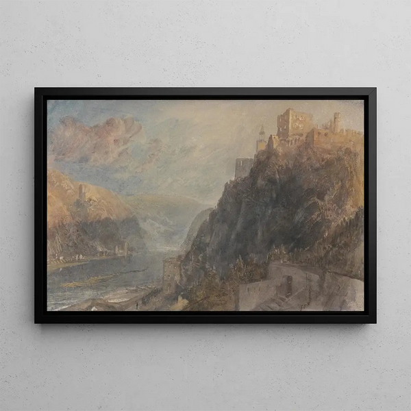 Rheinfels, vue vers Katz et Gourhausen - Joseph Mallord William Turner — framed artwork on a wall