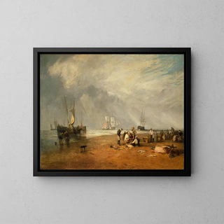 The Hastings Beach Fish Market - Joseph Mallord William Turner — framed artwork on a wall