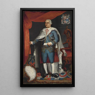 Portrait painting of the Marquis del Jaral de Berrio, Count of San Mateo de Valparaiso - Joseph Mariano Farfán de los Godos y Miranda — framed artwork on a wall