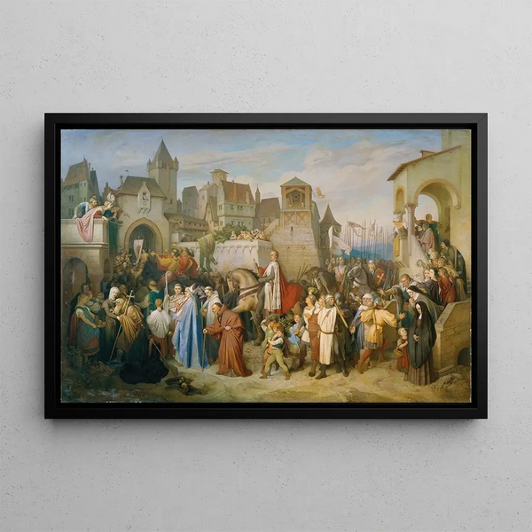 The triumphant entry of Duke Leopold the Glorious in Vienna after the crusade of 1219 - Joseph Mathias von Trenkwald — framed artwork on a wall