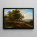 River landscape painting with herd of cattle - Joseph Messmer — framed artwork on a wall