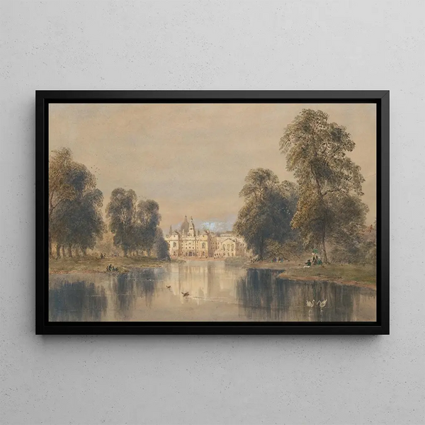Les Horse Guards depuis le pont de St James's Park - Joseph Murray Ince — framed artwork on a wall