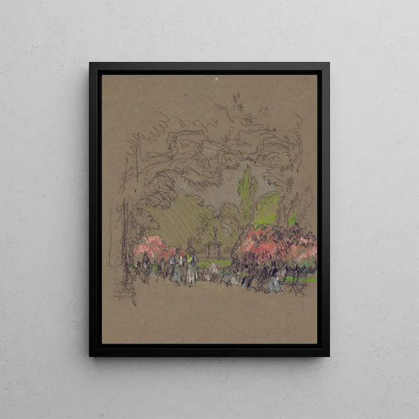Kensington Park Benches Painting - Joseph Pennell — framed artwork on a wall
