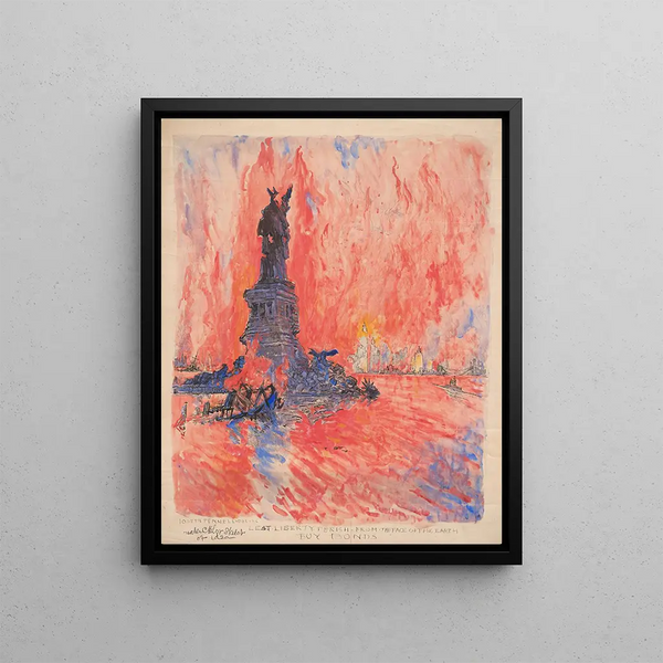 "De peur que la liberté ne périsse de la surface de la terre" by Joseph Pennell — framed artwork on a wall