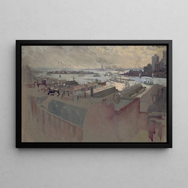 Bay of New York from the Margaret - Joseph Pennell — framed artwork on a wall