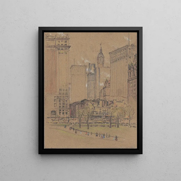 New York, the old and the new - Joseph Pennell — framed artwork on a wall