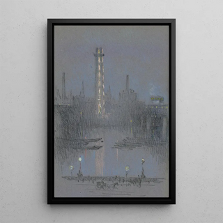 Tour de tir avec lumières nocturnes depuis l'Embankment - Joseph Pennell — framed artwork on a wall