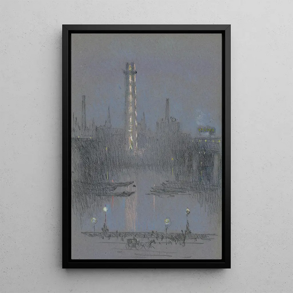 Tour de tir avec lumières nocturnes depuis l'Embankment - Joseph Pennell — framed artwork on a wall