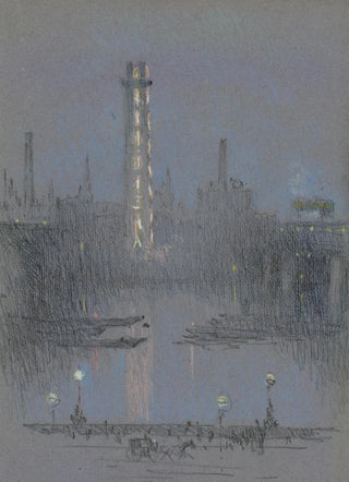 Tour de tir avec lumières nocturnes depuis l'Embankment - Joseph Pennell — artwork view