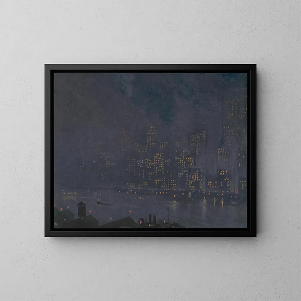 Night Skyscrapers - Joseph Pennell — framed artwork on a wall