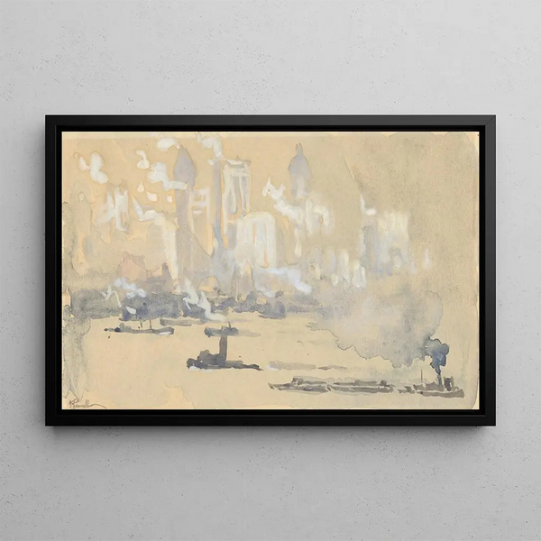 Tugboats - Joseph Pennell — framed artwork on a wall