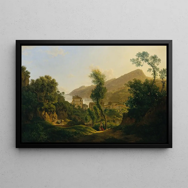 View of the city of Vietri with a view of the Gulf of Salerno - Joseph Rebell — framed artwork on a wall