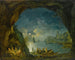 Night landscape painting with stars in a Mediterranean cave - Joseph Rebell — artwork view