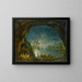 Night landscape painting with stars in a Mediterranean cave - Joseph Rebell — framed artwork on a wall