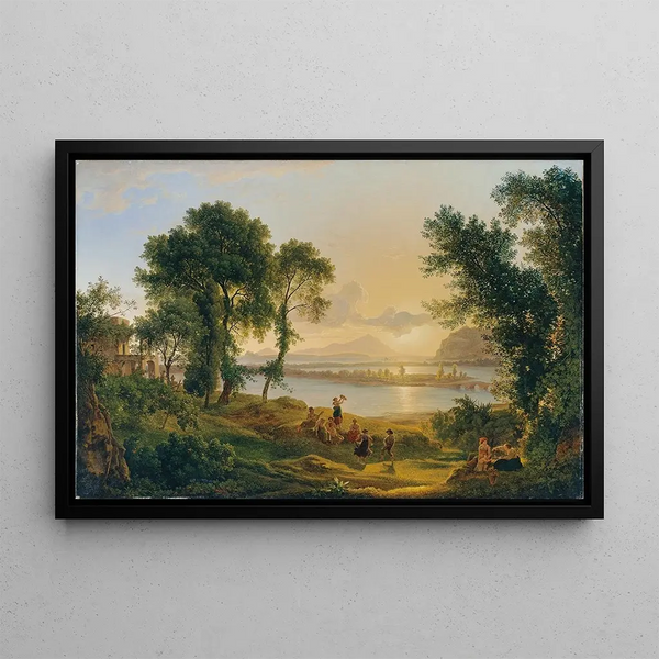 Sunset over the Phlegraean Fields towards the islands of Procida and Ischia Sunset over the Champs Élysées towards the island of Ischia - Joseph Rebell — framed artwork on a wall