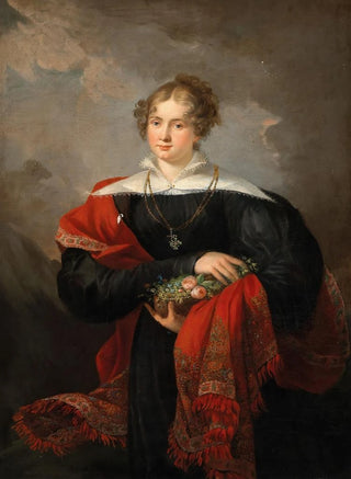 Portrait of a noble lady with flowers and a cashmere shawl - Joseph Salomon — artwork view