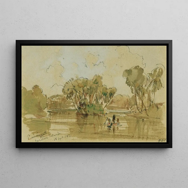 Landscape Painting of Puinipet Island, Caroline Islands - Joseph Selleny — framed artwork on a wall
