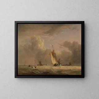 Fishing boat and other vessels in a strong wind - Joseph Stannard — framed artwork on a wall