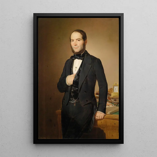 Portrait of a man in front of a secretary - Joseph Weidner — framed artwork on a wall