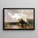 Cows at the watering hole at dusk - Joseph Wenglein — framed artwork on a wall
