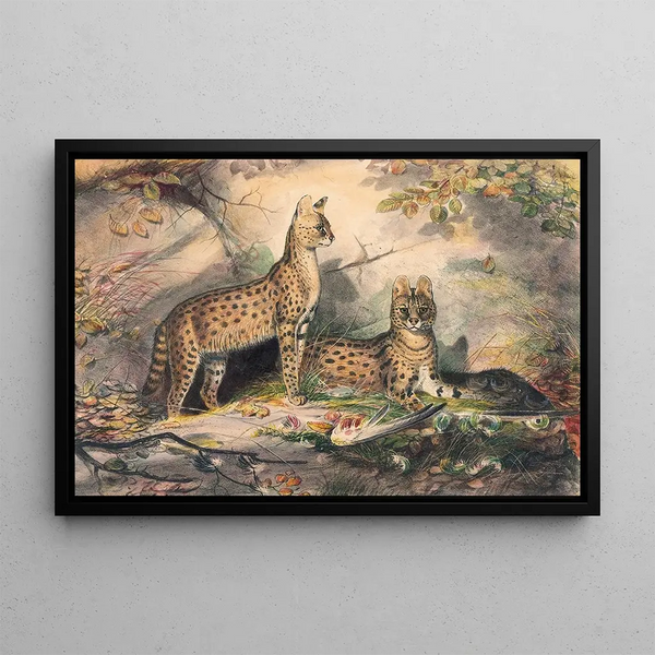The Serval - Joseph Wolf — framed artwork on a wall