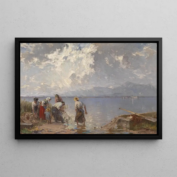 Family of Fishermen at Chiemsee - Joseph Wopfner — framed artwork on a wall