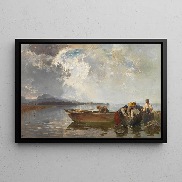 Fishermen at Chiemsee - Joseph Wopfner — framed artwork on a wall