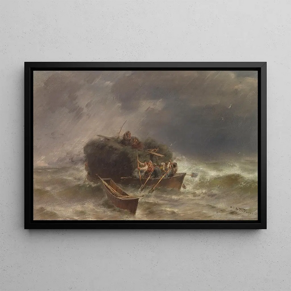Bateau de foin dans la tempête - Joseph Wopfner — framed artwork on a wall