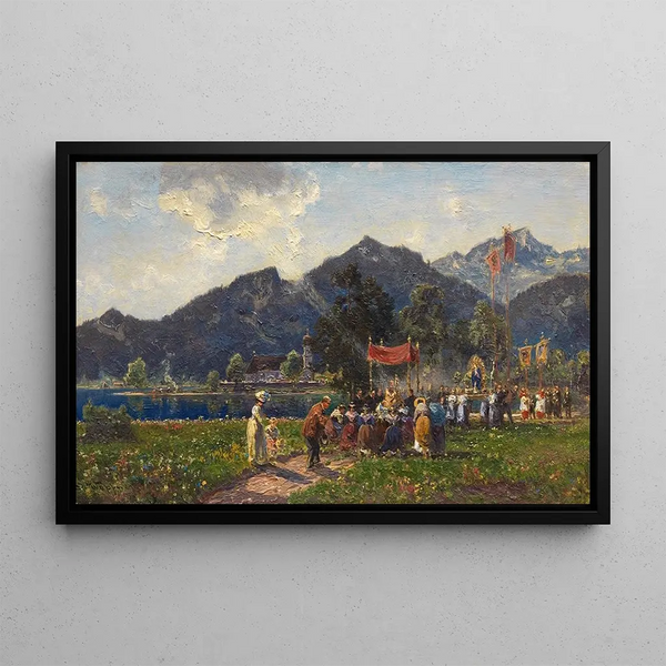 Procession at Walchensee - Joseph Wopfner — framed artwork on a wall