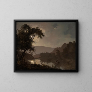 a moonlit landscape - Joseph Wright of Derby — framed artwork on a wall