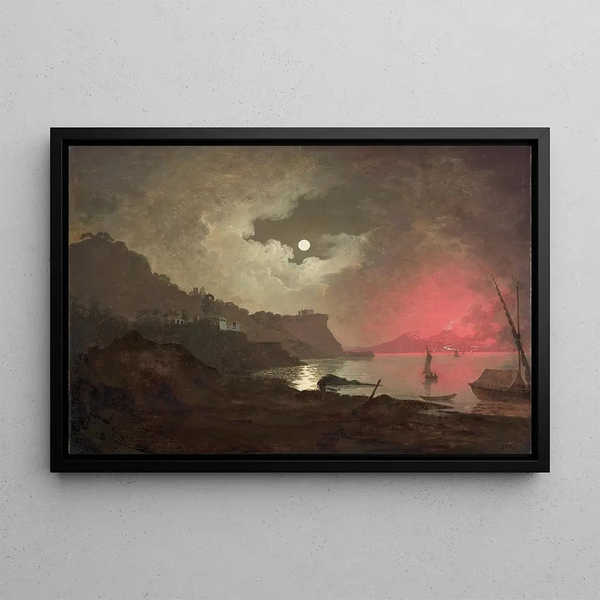 View of Vesuvius from Posillipo, Naples - Joseph Wright of Derby — framed artwork on a wall