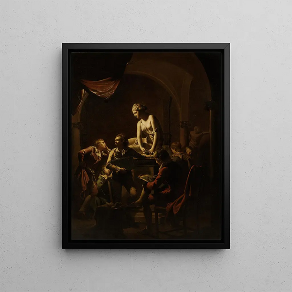 the Academy painting illuminated by lamps - Joseph Wright of Derby — framed artwork on a wall