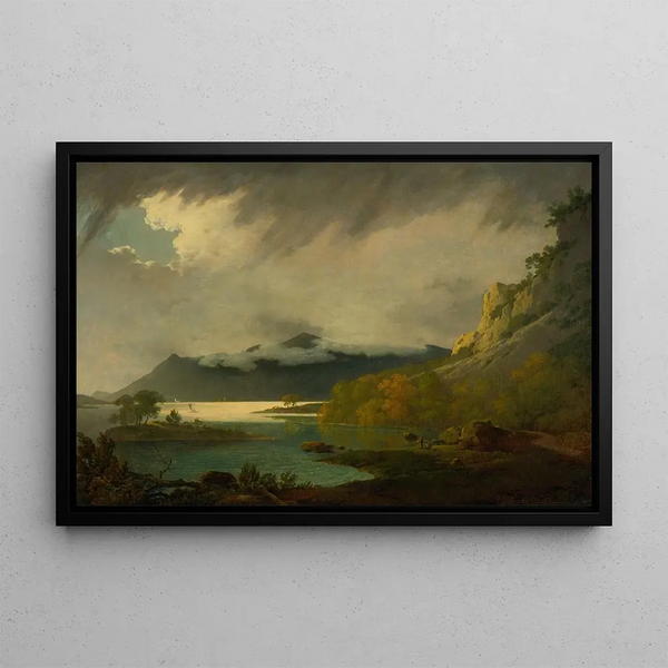 Derwent Water with Skiddaw in the distance - Joseph Wright of Derby — framed artwork on a wall