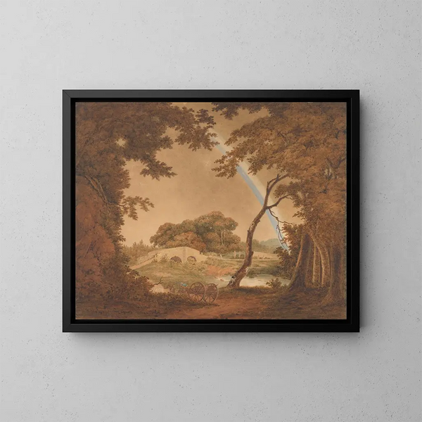 Landscape with Rainbow near Chesterfield - Joseph Wright of Derby — framed artwork on a wall