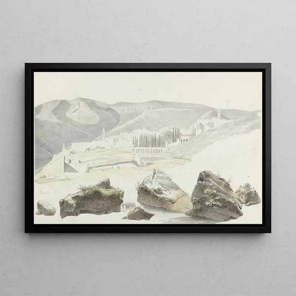 Landscape and city view near Tivoli - Josephus Augustus Knip — framed artwork on a wall