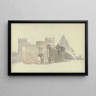 Josephus Augustus Knip - The Porta San Paolo and the Pyramid of Cestius in Rome.webp