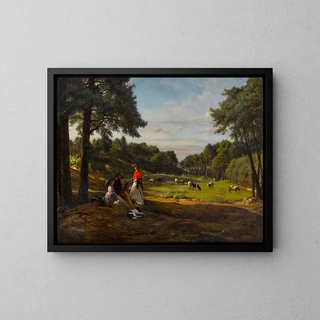 A pastoral landscape with figures sketching in the foreground - Josephus Laurentius Dyckmans — framed artwork on a wall